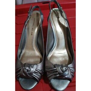 Antonio Melani Silver Sling back Buckle Open toe Heel Christine Size 9.5